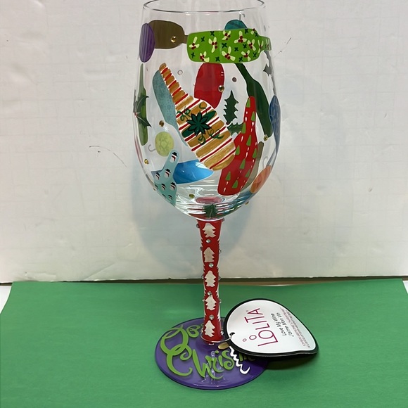 Lolita OPEN BEFORE CHRISTMAS Hand Painted Wine Glass 6011252 NEW IN BOX - Picture 2 of 10